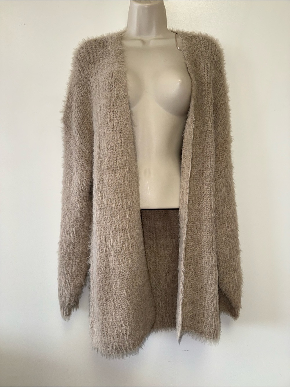 Love Tree (Large) Tan Fuzzy Soft Knit Sweater Cardigan